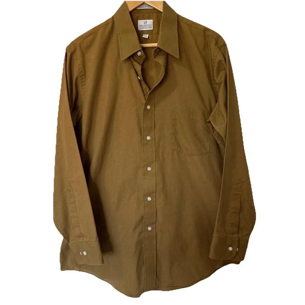 PRIORITIES‎ by Van Heusen Shirt Mens Long Sleeve Size 16 1/2 32/33, Brown